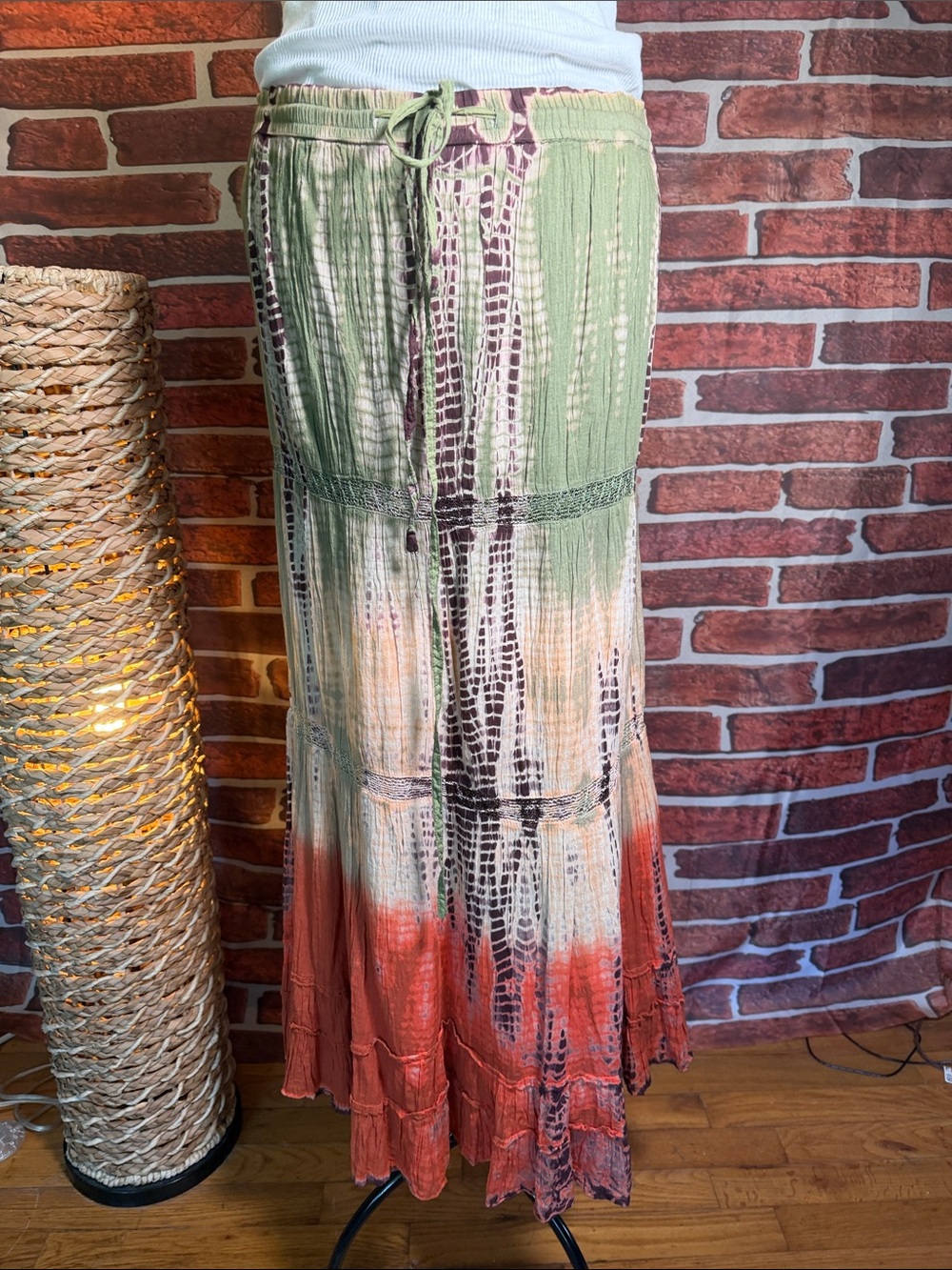 💃🏻 Kaktus Tie-Dye Maxi Skirt — Green/Tan/Burnt Orange — Sz XL